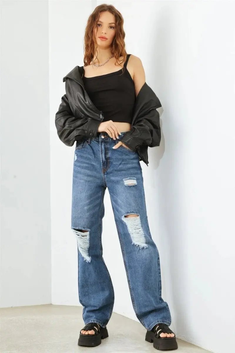 HAMMER COLLECTION Distressed High Waist Jeans for Women - Love Salve